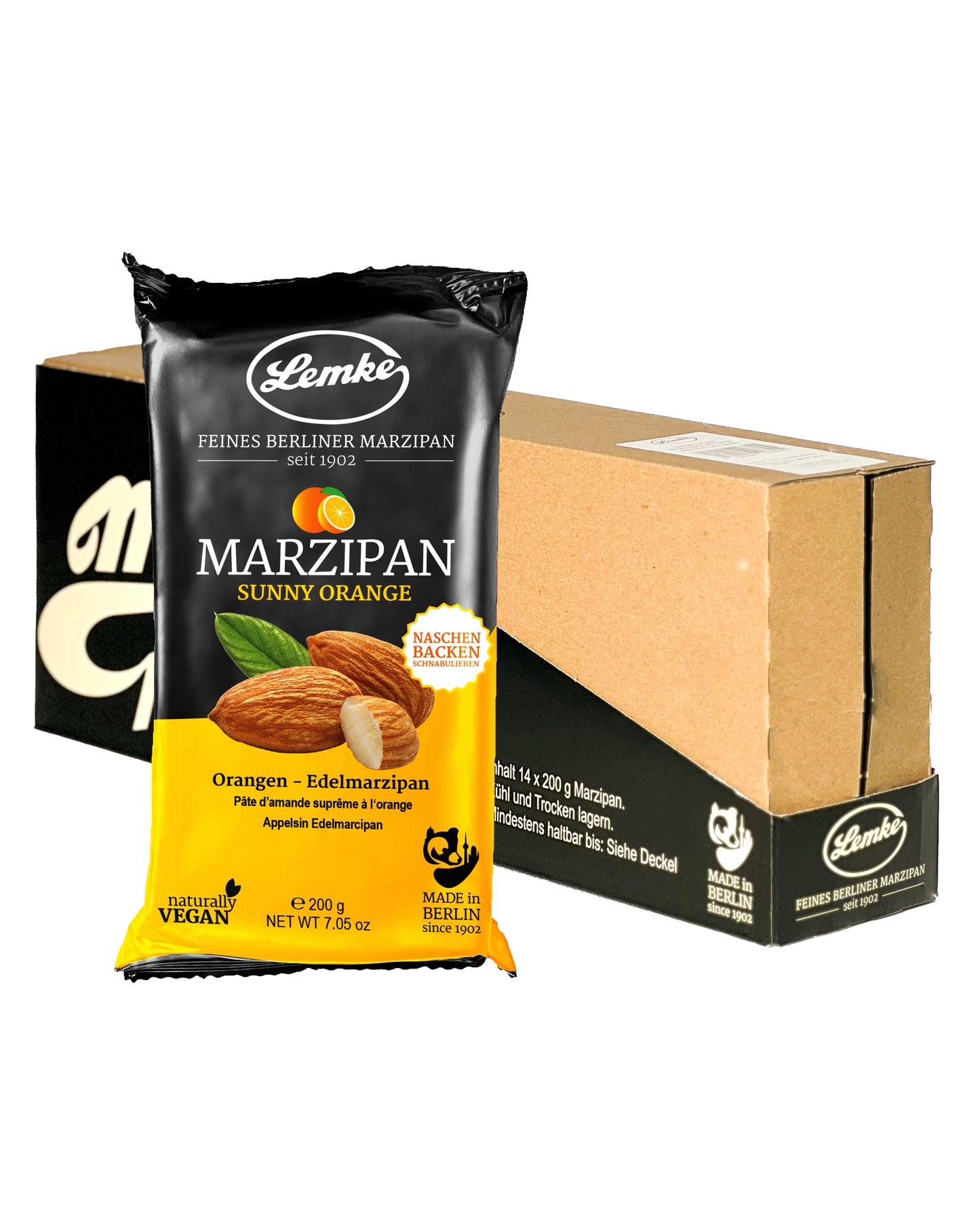 Marțipan fin Berlin Lemke Sunny Orange - Conținut 150 g, Dimensiuni 4 x 4 cm, Vegan