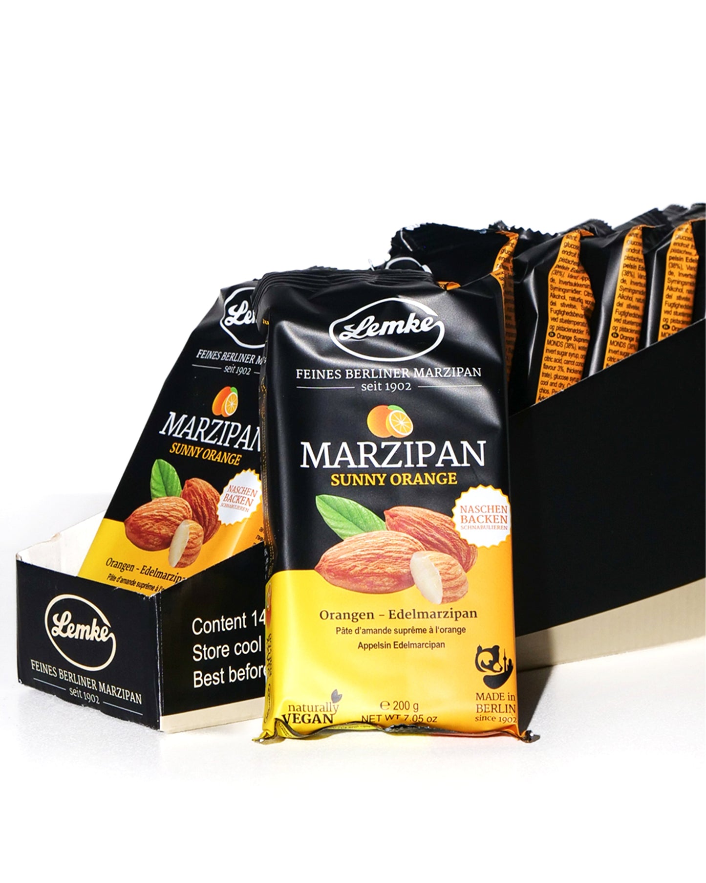 Marțipan fin Berlin Lemke Sunny Orange - Conținut 150 g, Dimensiuni 4 x 4 cm, Vegan