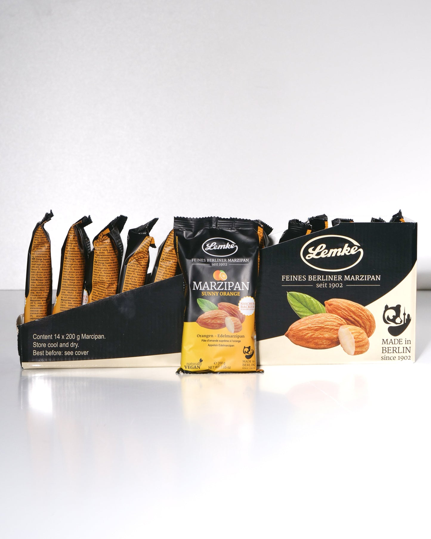 Marțipan fin Berlin Lemke Sunny Orange - Conținut 150 g, Dimensiuni 4 x 4 cm, Vegan