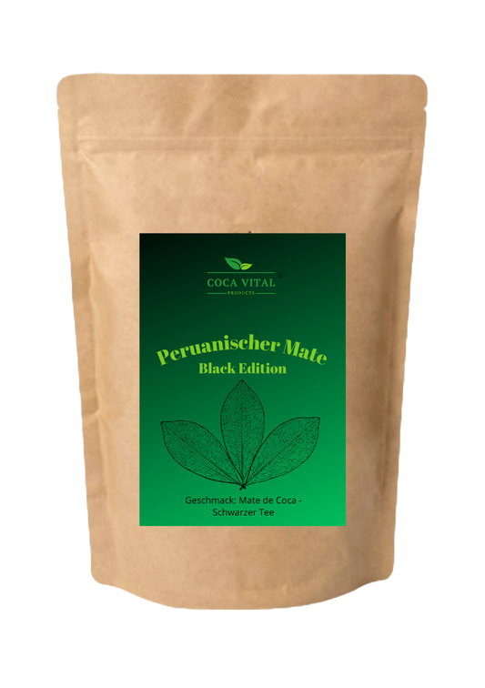 Ceai din frunze de coca Coca Vital Black Edition cu ceai negru - Conținut 100 g, Conținut mediu de cafeină, Dimensiuni ambalaj 9x6 cm