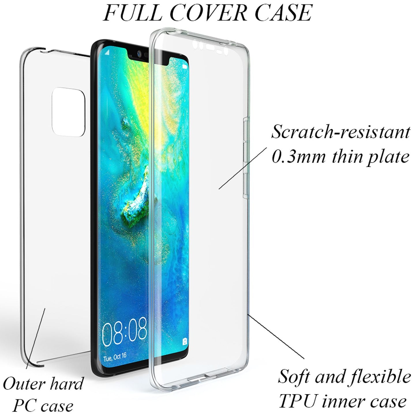 NALIA 360 Grad Handy Hülle für Huawei Mate20 Pro, Full Cover Case Bumper Etui