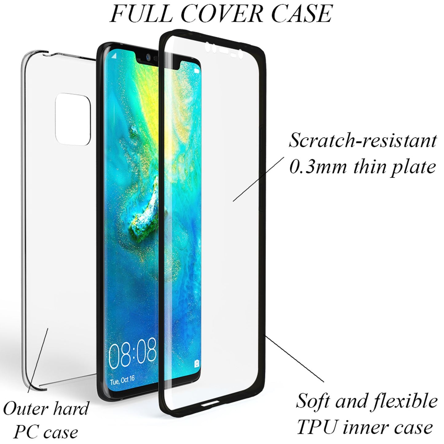 NALIA 360 Grad Handy Hülle für Huawei Mate20 Pro, Full Cover Case Bumper Etui