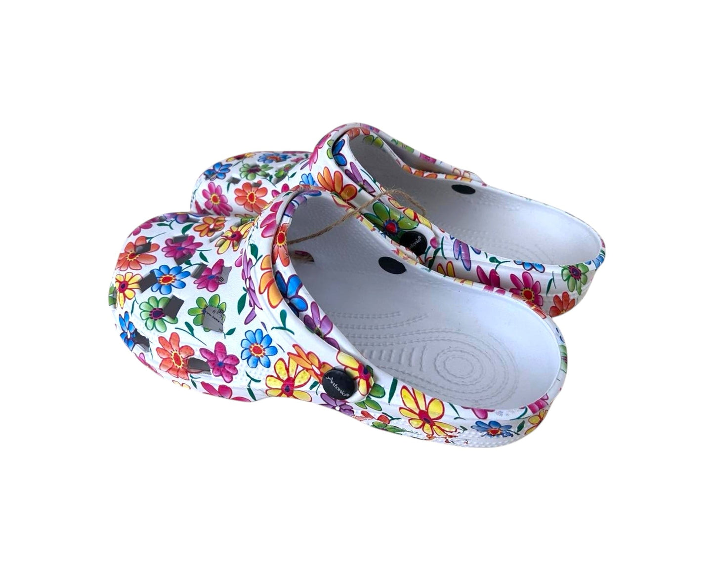 Damen Clogs Blumen » günstige Damenschuhe » Badeschlappen mit Blumenmuster » Sommer Garten Schuhe & Garten Schuhe » Badelatschen mit Riemen und Cut-Outs