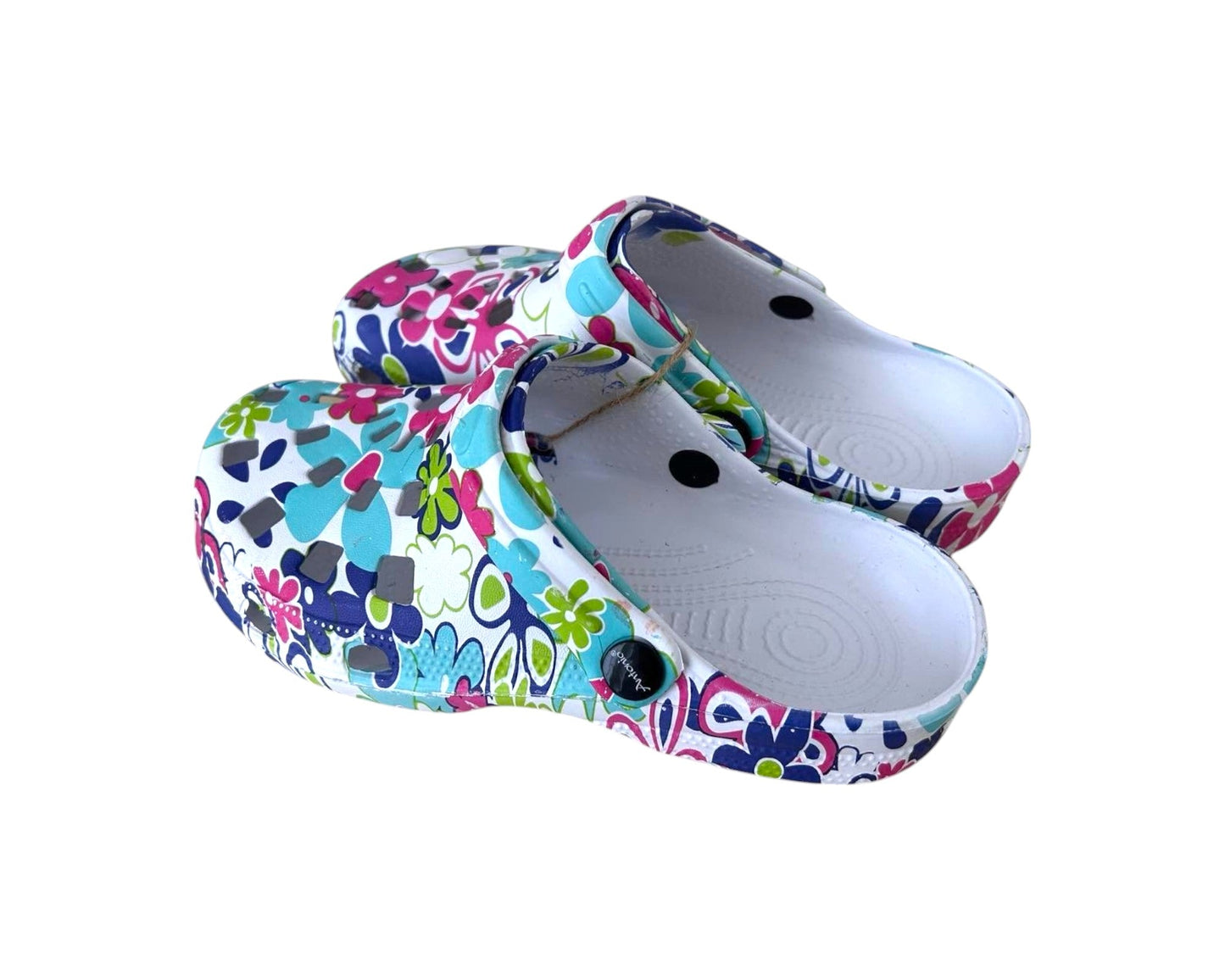 Damen Clogs Blumen » günstige Damenschuhe » Badeschlappen mit Blumenmuster » Sommer Garten Schuhe & Garten Schuhe » Badelatschen mit Riemen und Cut-Outs