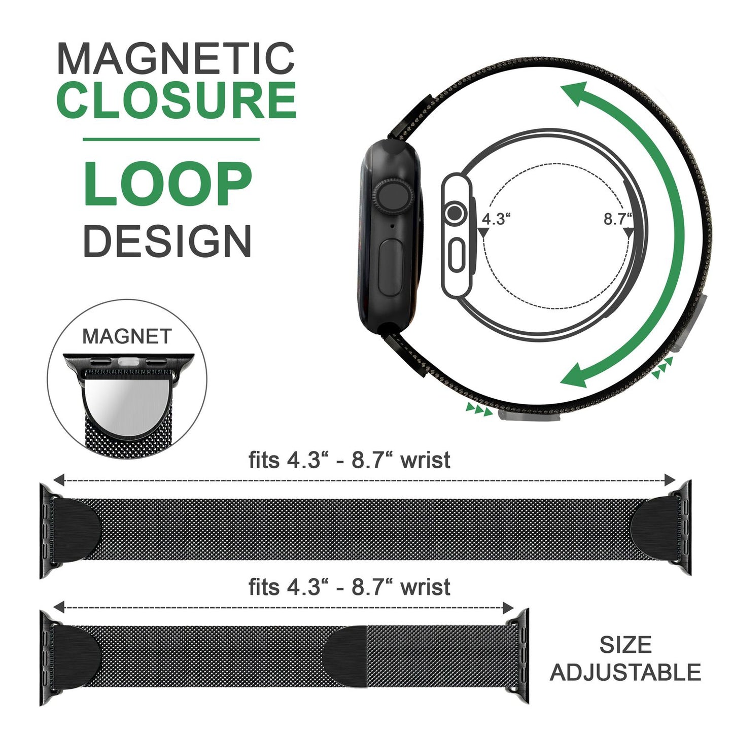 Brățară metalică NALIA Berlin Milanese - Compatibilă cu Apple Watch SE până la seria 8, 38-41 mm, din oțel inoxidabil