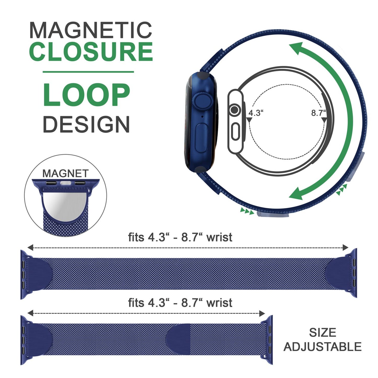 Brățară metalică NALIA Berlin Milanese - Compatibilă cu Apple Watch SE până la seria 8, 38-41 mm, din oțel inoxidabil