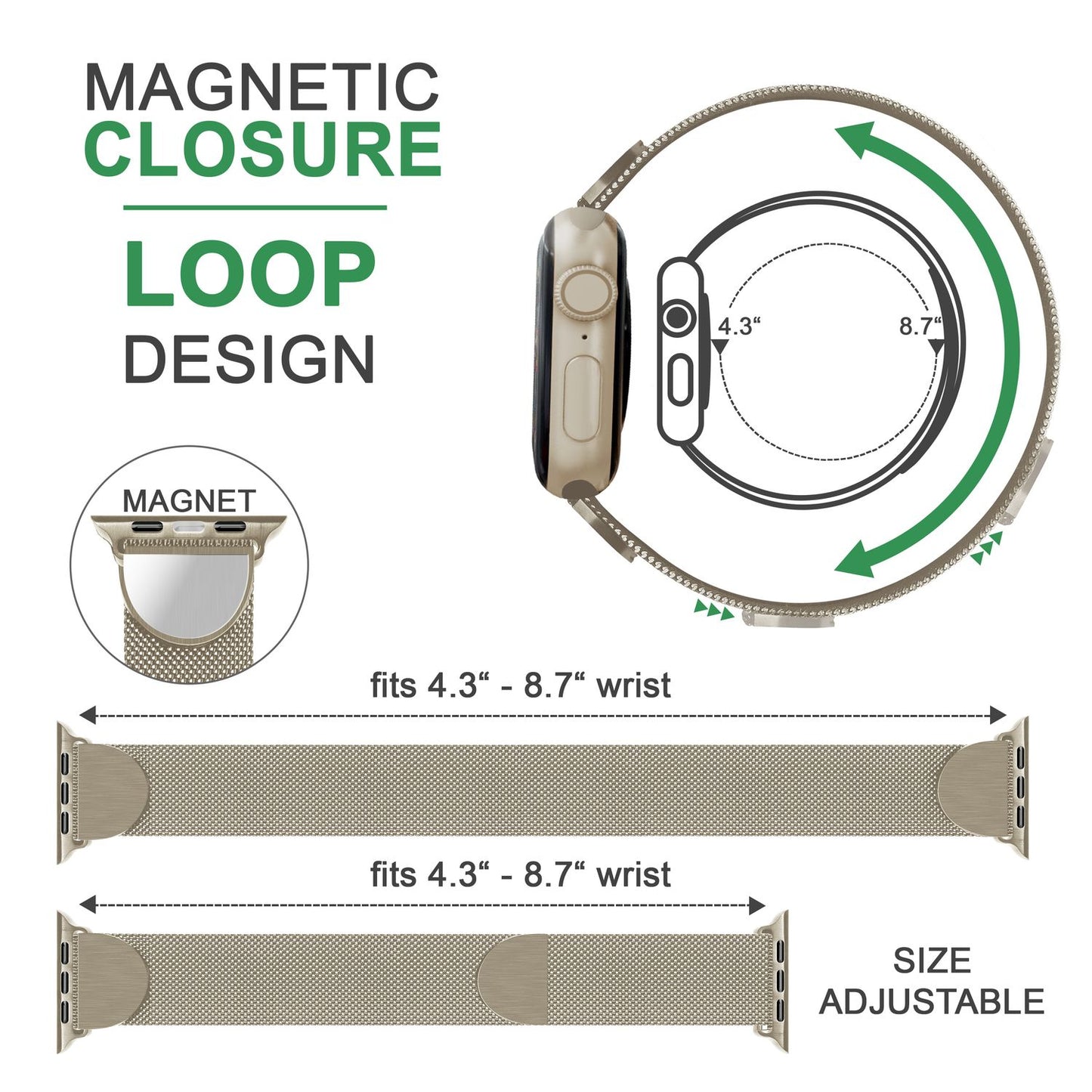 Brățară metalică NALIA Berlin Milanese - Compatibilă cu Apple Watch SE până la seria 8, 38-41 mm, din oțel inoxidabil