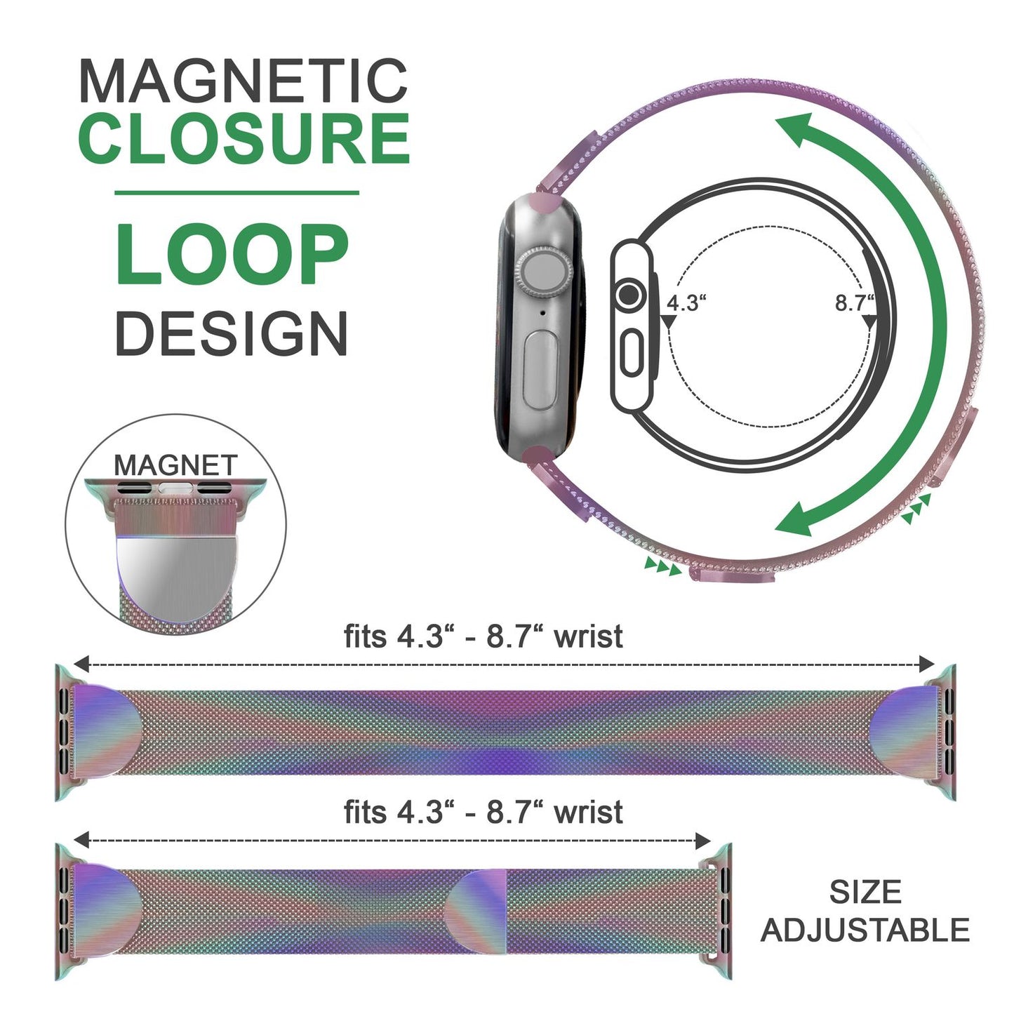 Brățară metalică NALIA Berlin Milanese - Compatibilă cu Apple Watch SE până la seria 8, 38-41 mm, din oțel inoxidabil