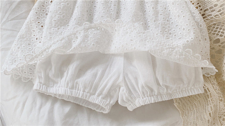 Girls Outfit Set 2022 Summer Clothing Sets Hollow Lace Suit Baby Casual Sleeveless T-shirt+Shorts Kids Clothes Sets Baby Clothes