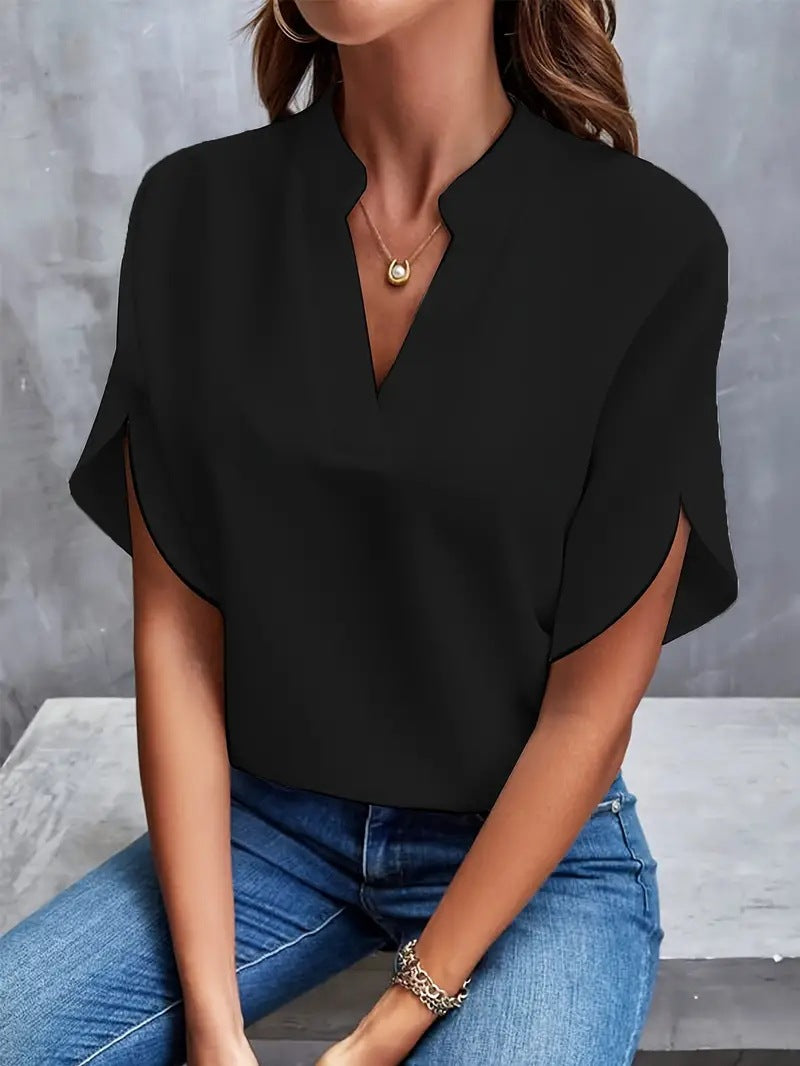 Summer Tops For Women Blouse 2024 Fashion Short Sleeve Solid V Neck Loose Shirts And Blouses Elegant Laies White Tops