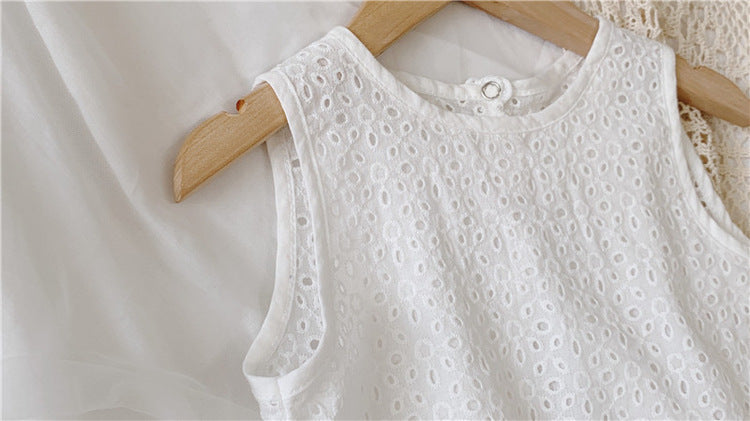 Girls Outfit Set 2022 Summer Clothing Sets Hollow Lace Suit Baby Casual Sleeveless T-shirt+Shorts Kids Clothes Sets Baby Clothes