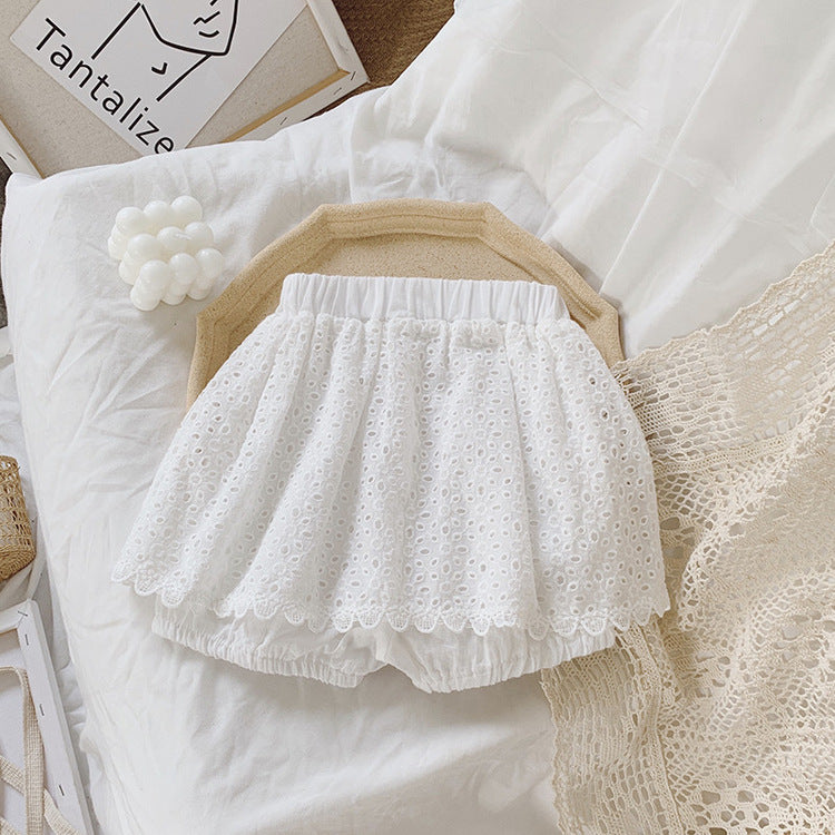 Girls Outfit Set 2022 Summer Clothing Sets Hollow Lace Suit Baby Casual Sleeveless T-shirt+Shorts Kids Clothes Sets Baby Clothes