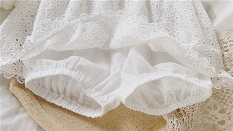 Girls Outfit Set 2022 Summer Clothing Sets Hollow Lace Suit Baby Casual Sleeveless T-shirt+Shorts Kids Clothes Sets Baby Clothes