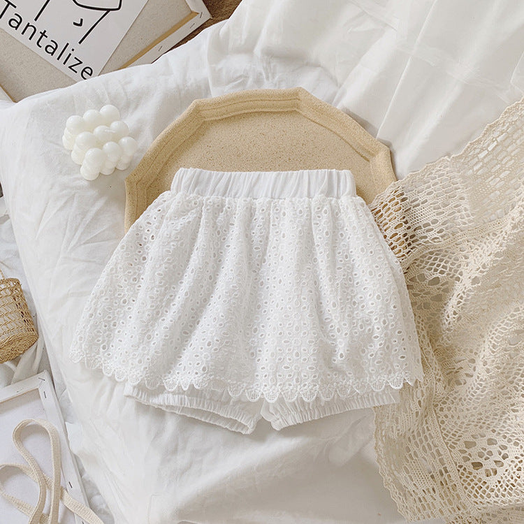 Girls Outfit Set 2022 Summer Clothing Sets Hollow Lace Suit Baby Casual Sleeveless T-shirt+Shorts Kids Clothes Sets Baby Clothes