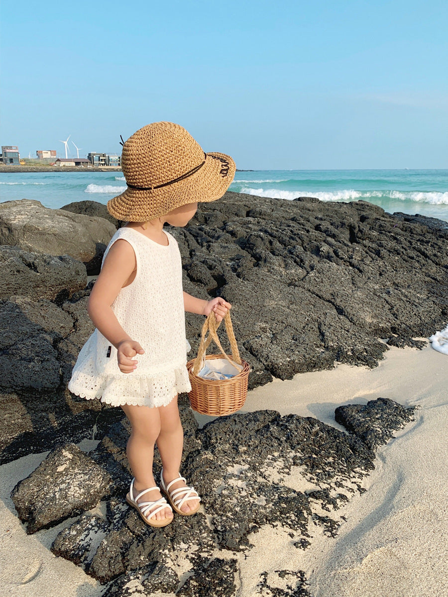 Girls Outfit Set 2022 Summer Clothing Sets Hollow Lace Suit Baby Casual Sleeveless T-shirt+Shorts Kids Clothes Sets Baby Clothes