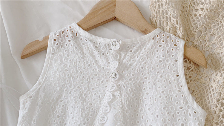 Girls Outfit Set 2022 Summer Clothing Sets Hollow Lace Suit Baby Casual Sleeveless T-shirt+Shorts Kids Clothes Sets Baby Clothes