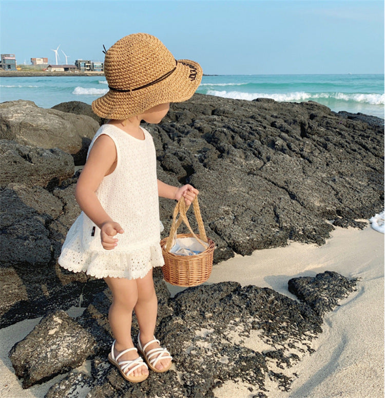 Girls Outfit Set 2022 Summer Clothing Sets Hollow Lace Suit Baby Casual Sleeveless T-shirt+Shorts Kids Clothes Sets Baby Clothes