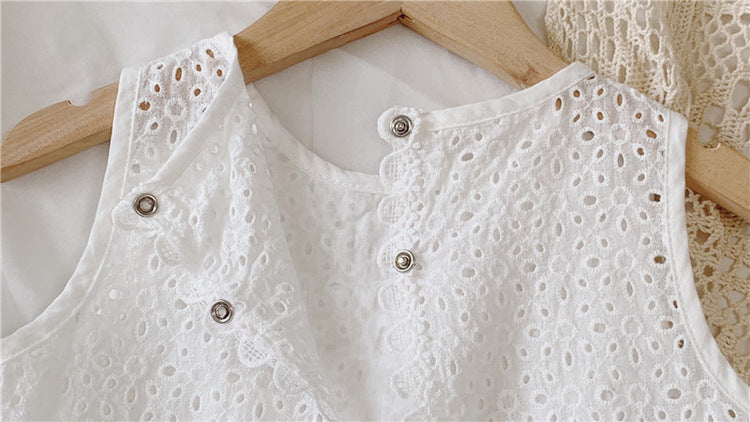 Girls Outfit Set 2022 Summer Clothing Sets Hollow Lace Suit Baby Casual Sleeveless T-shirt+Shorts Kids Clothes Sets Baby Clothes