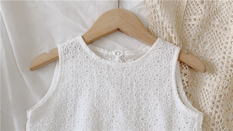 Girls Outfit Set 2022 Summer Clothing Sets Hollow Lace Suit Baby Casual Sleeveless T-shirt+Shorts Kids Clothes Sets Baby Clothes