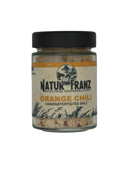 NATURFRANZ Sare de portocale și chili, cu gust de fructe picante - Capacitate 100 g, recipient din sticlă, dimensiuni aprox. 7x7x7 cm