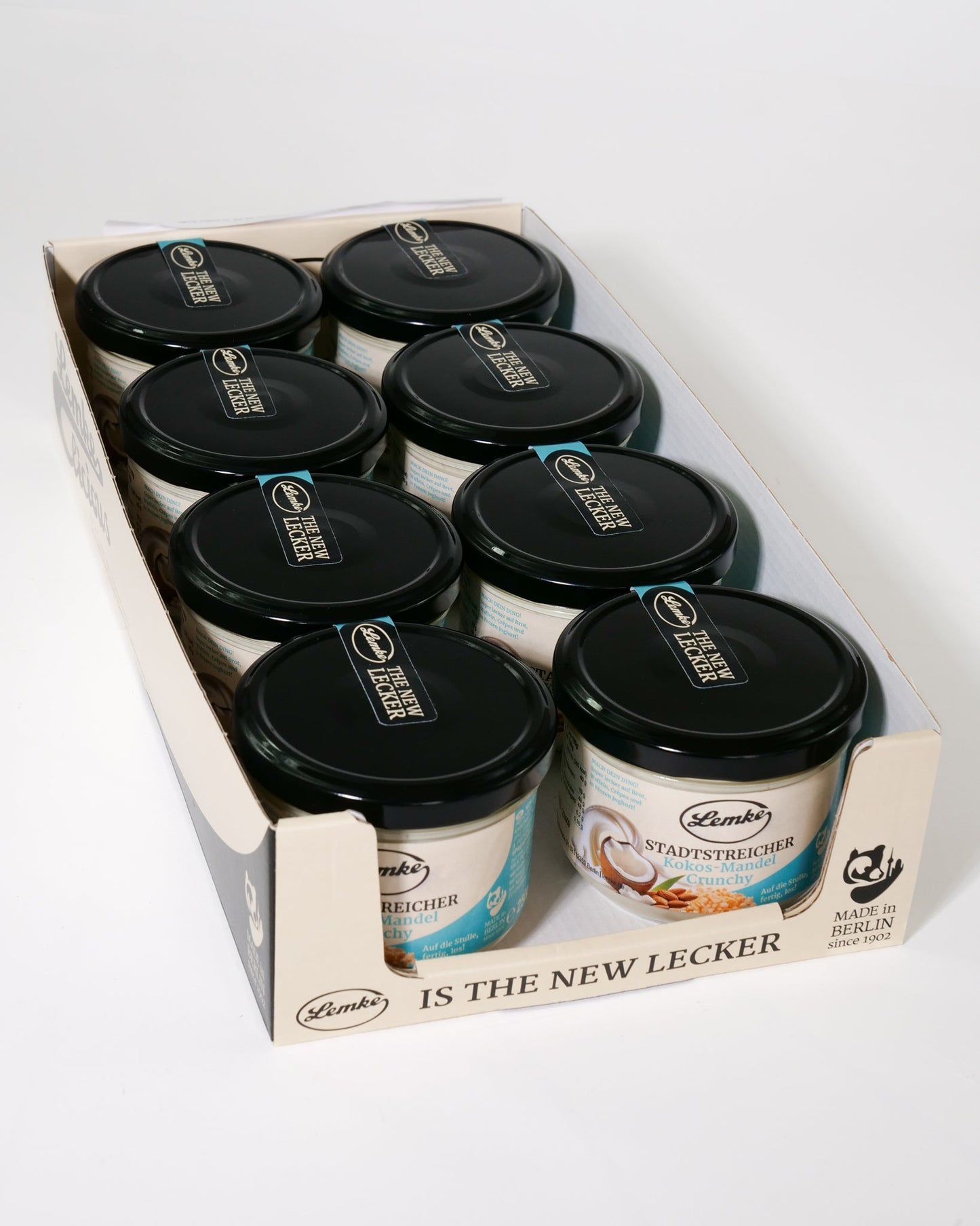 Lemke City Stroller Coconut Almond Crunch - capacitate 300g, cremă tartinabilă, bucăți de migdale prăjite