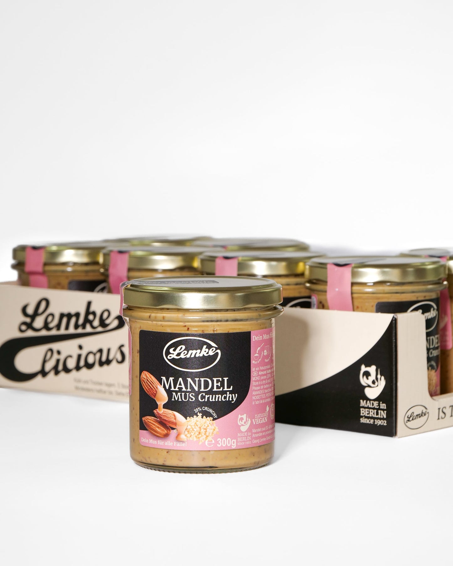 Unt de migdale crocant Lemke - 80% unt de migdale cremos, borcan de 250 g, 19% proteine, vegan