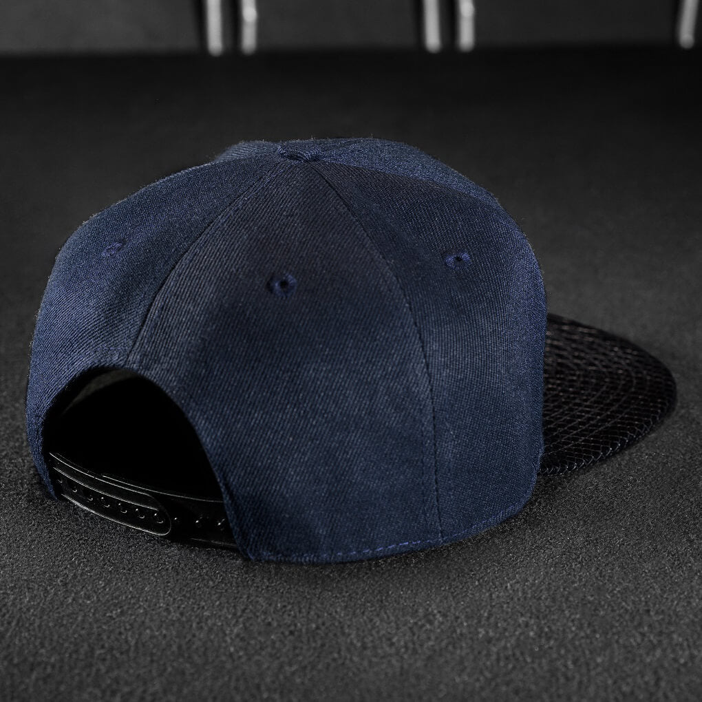 Snapback Cap - Navy Blue & Black Leather