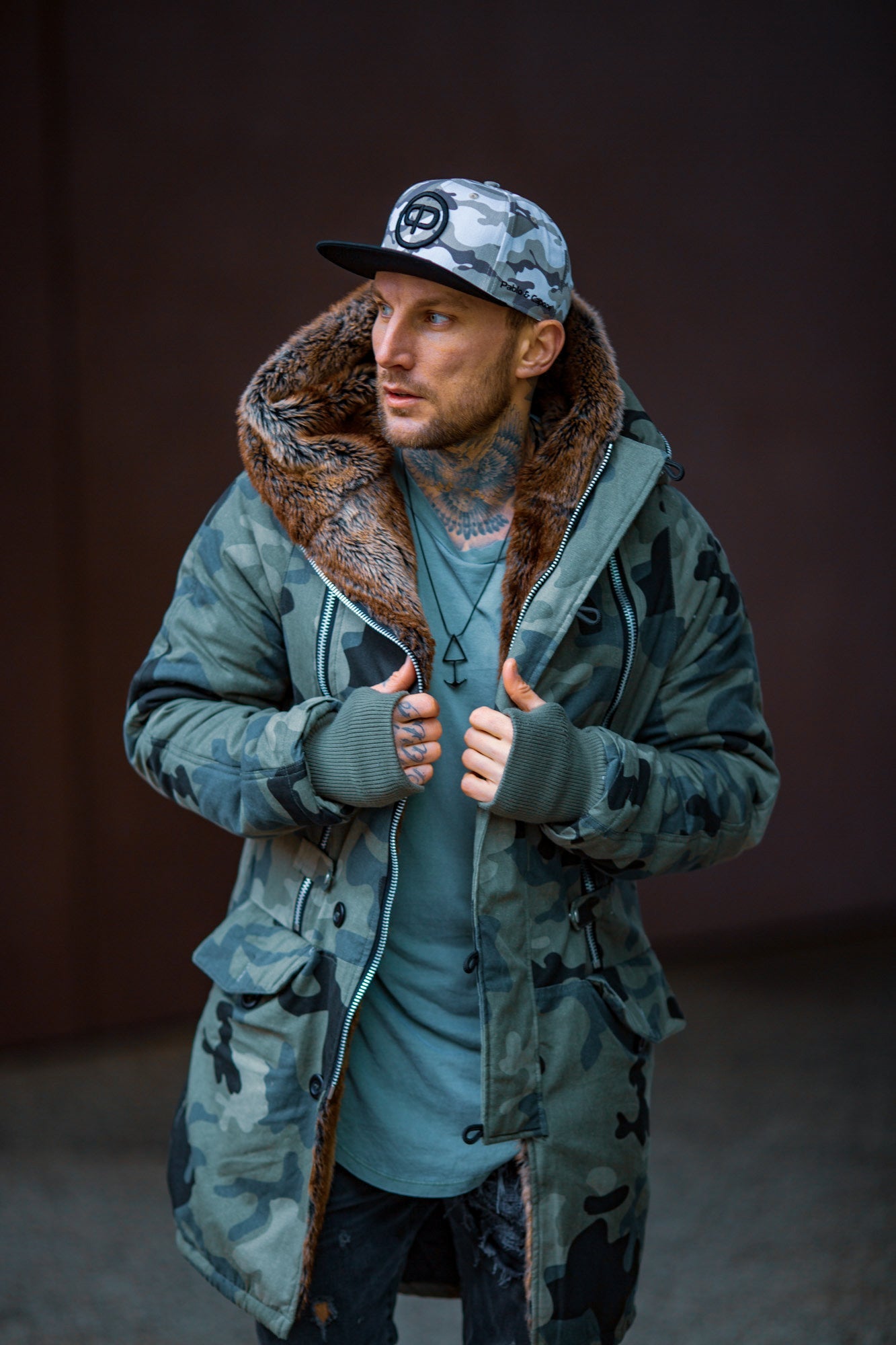 Snapback Cap - White Camo & Black