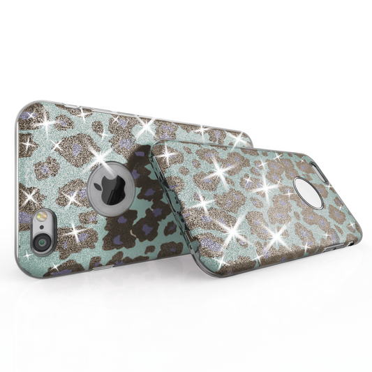 NALIA iPhone 6/6S Hülle Glitzer Leoparden Muster - Ultra-Slim TPU Silikon Türkis Blau