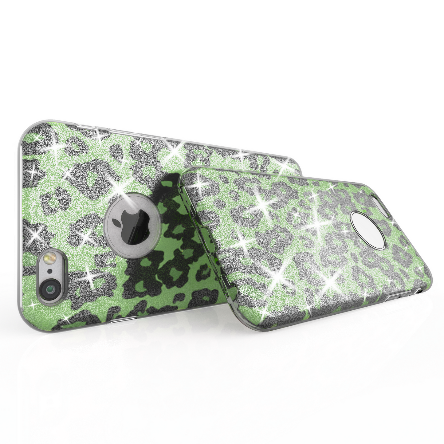 NALIA Hülle Leopard Glitzer - Ultra-Slim Silikon Case Grün Kompatibel iPhone 6/6S