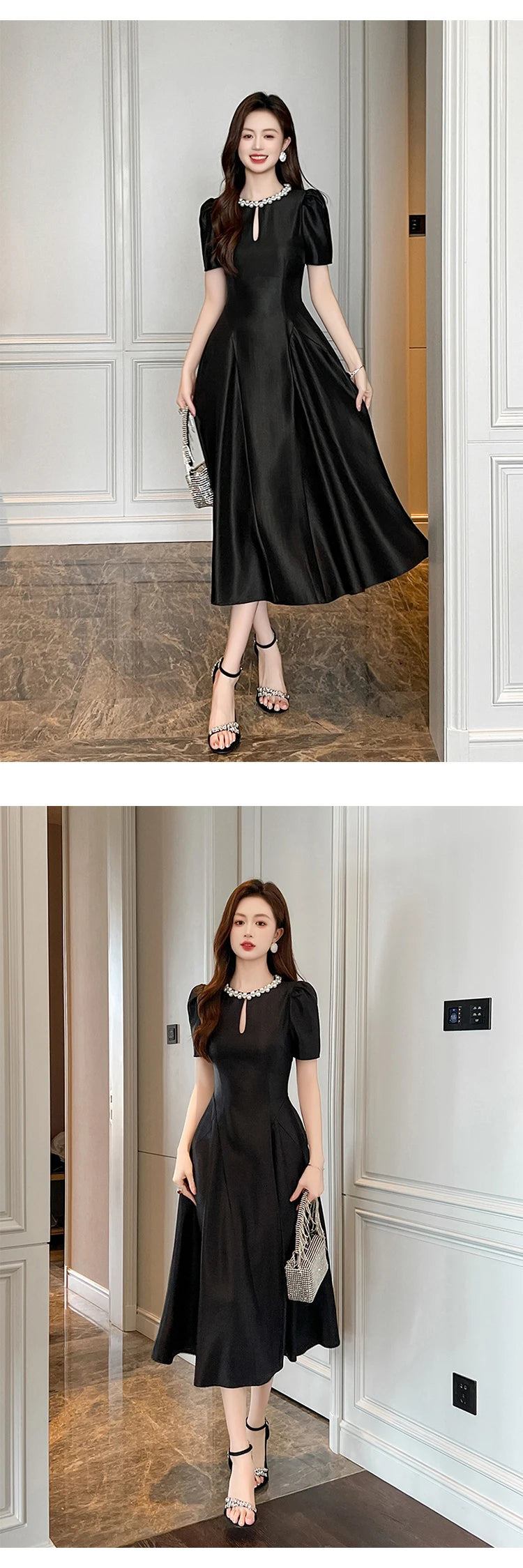 Elegant Host Evening Dress Women's French Vintage Sweet Pearl Hollow Folds Swing A-LINE Long Robe Party Catwalk Prom Vestidos