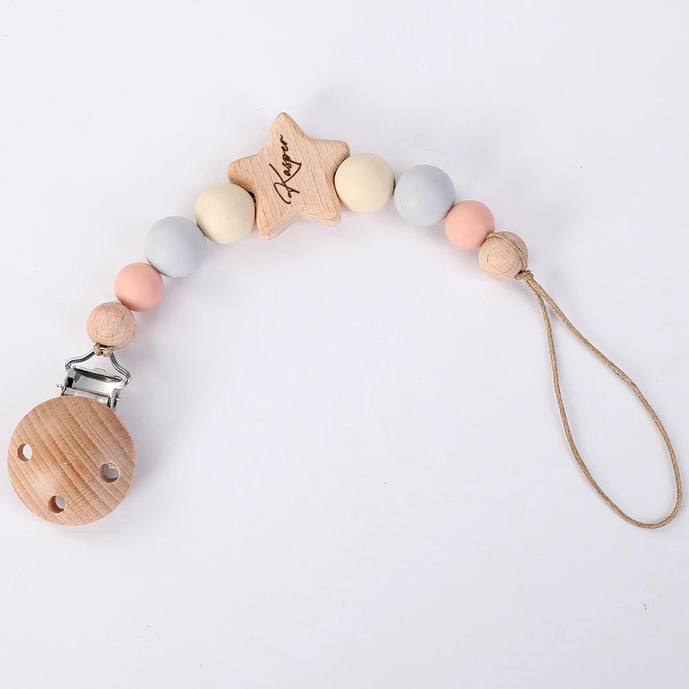 Personalized Baby Pacifier Clip Custom Name Infant Dummy Clip Baby Souvenir Newborn Gift Wood Baby Supplies New Mother Gift