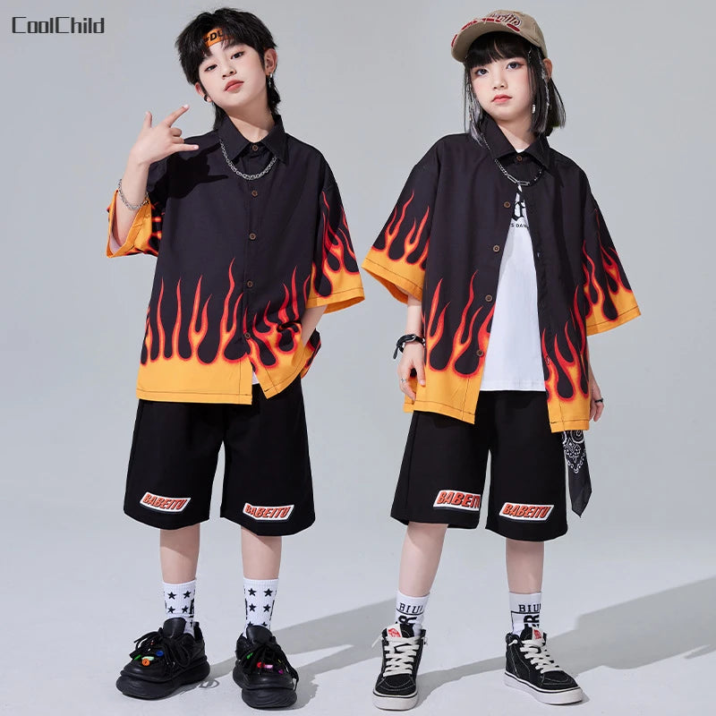 Jungen-Streetwear-Set 2025: Hip-Hop Flame-Design - Urban Dance Collection