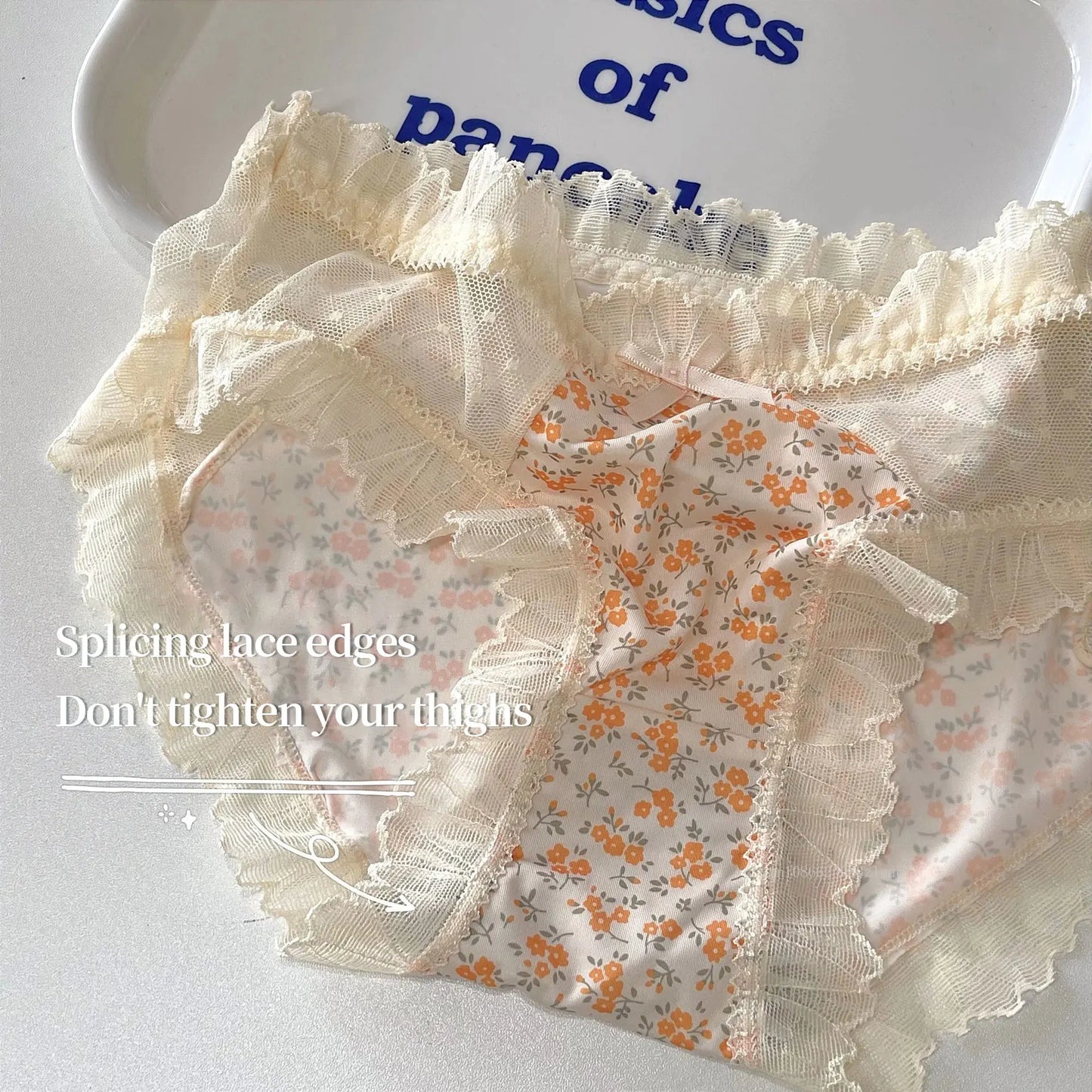 Floral Lace Women's Panties Middle Waist Plus Size Fashion Ice Silk Briefs Quick-drying Cotton Crotch Underpants Female Lingerie