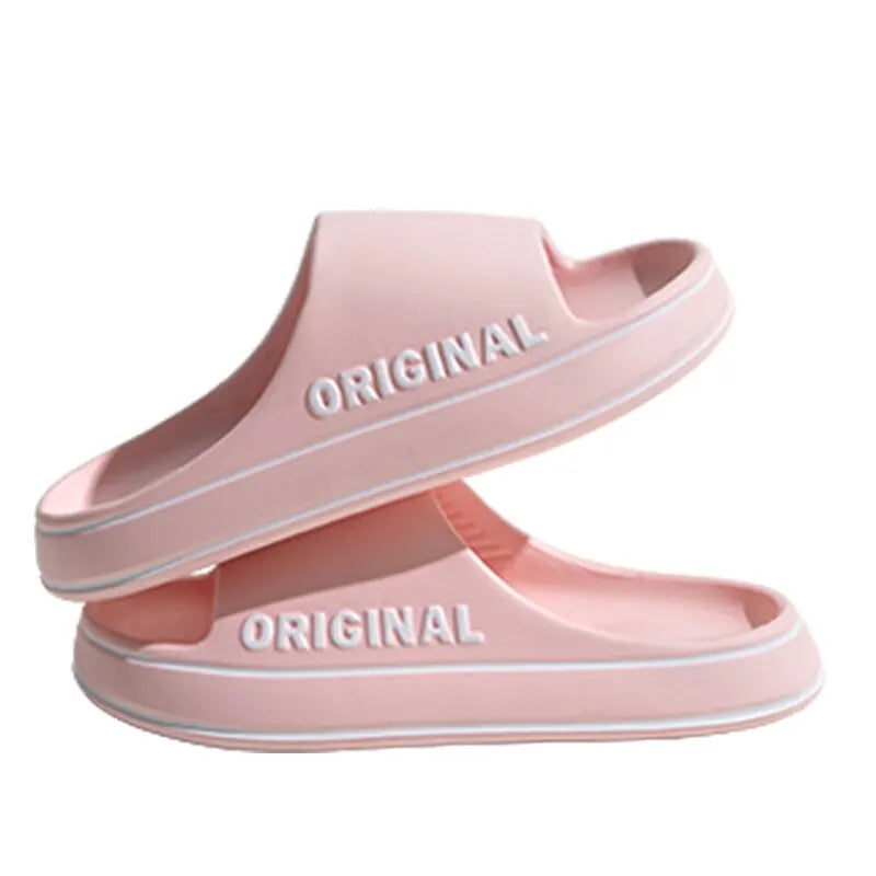 Feslishoet Frauen Buchstaben Hausschuhe Strand Slides Solid Farbe Herren Dick Sohle Innen Badezimmer Anti Rutsch Schuhe Sommer Paar Sandalen