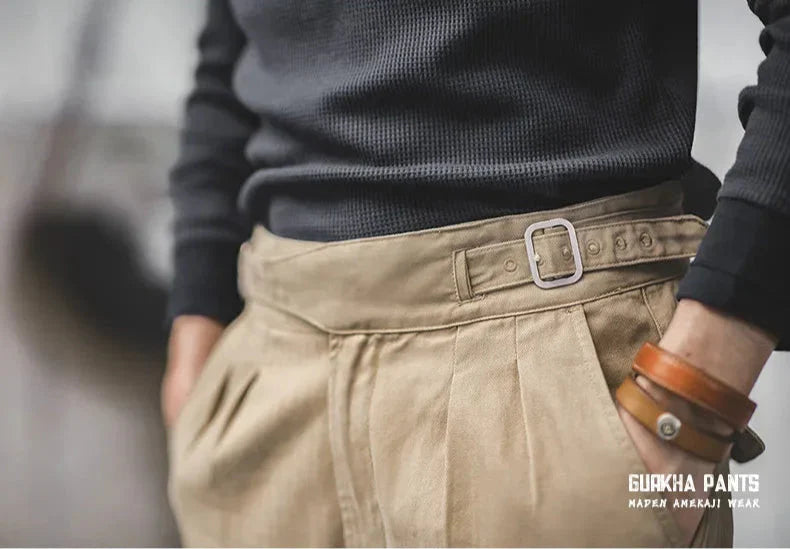 maden adjustable high waist khaki cargo pants vintage style for men