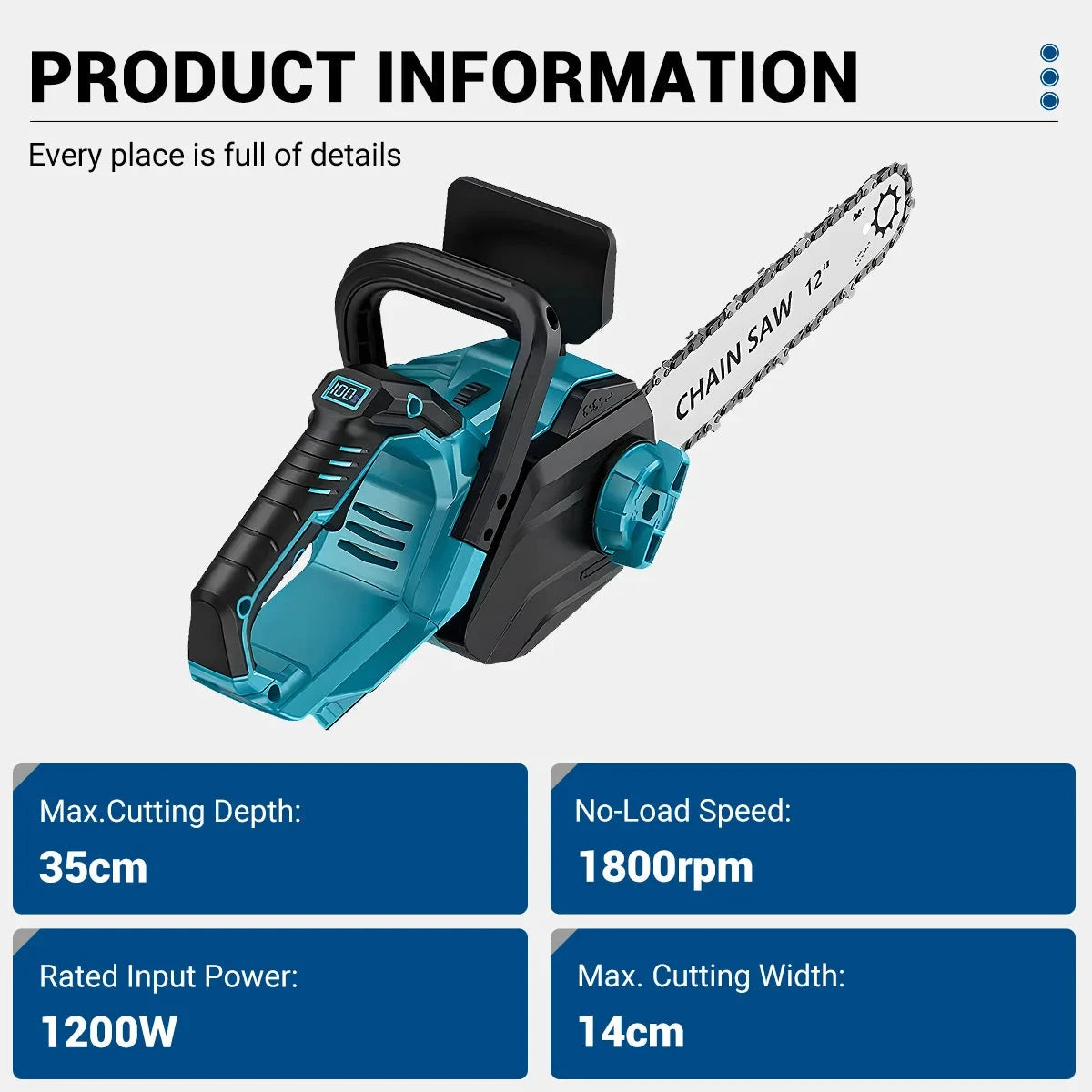 DRILLPRO Akku-Kettensäge Bürstenlos - 12-Zoll, 1200 W, 2.5 Ah by Golden Bridge Store