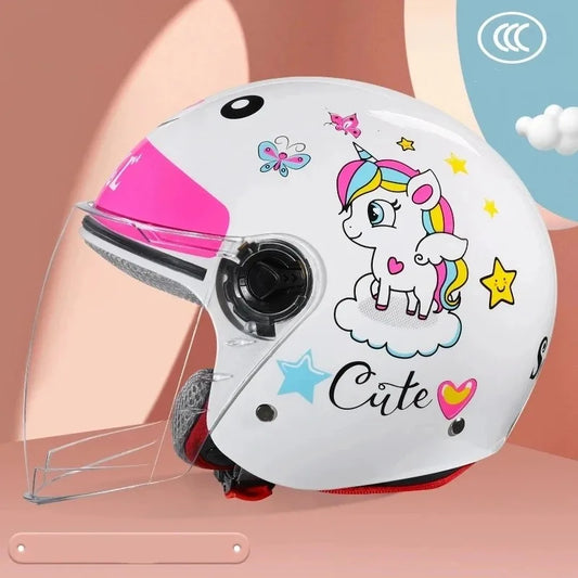 Children Cartoon Cute four seasons Motorcycle helmets Open face electric car bike child helmet for kids boy girl unicorn DOT