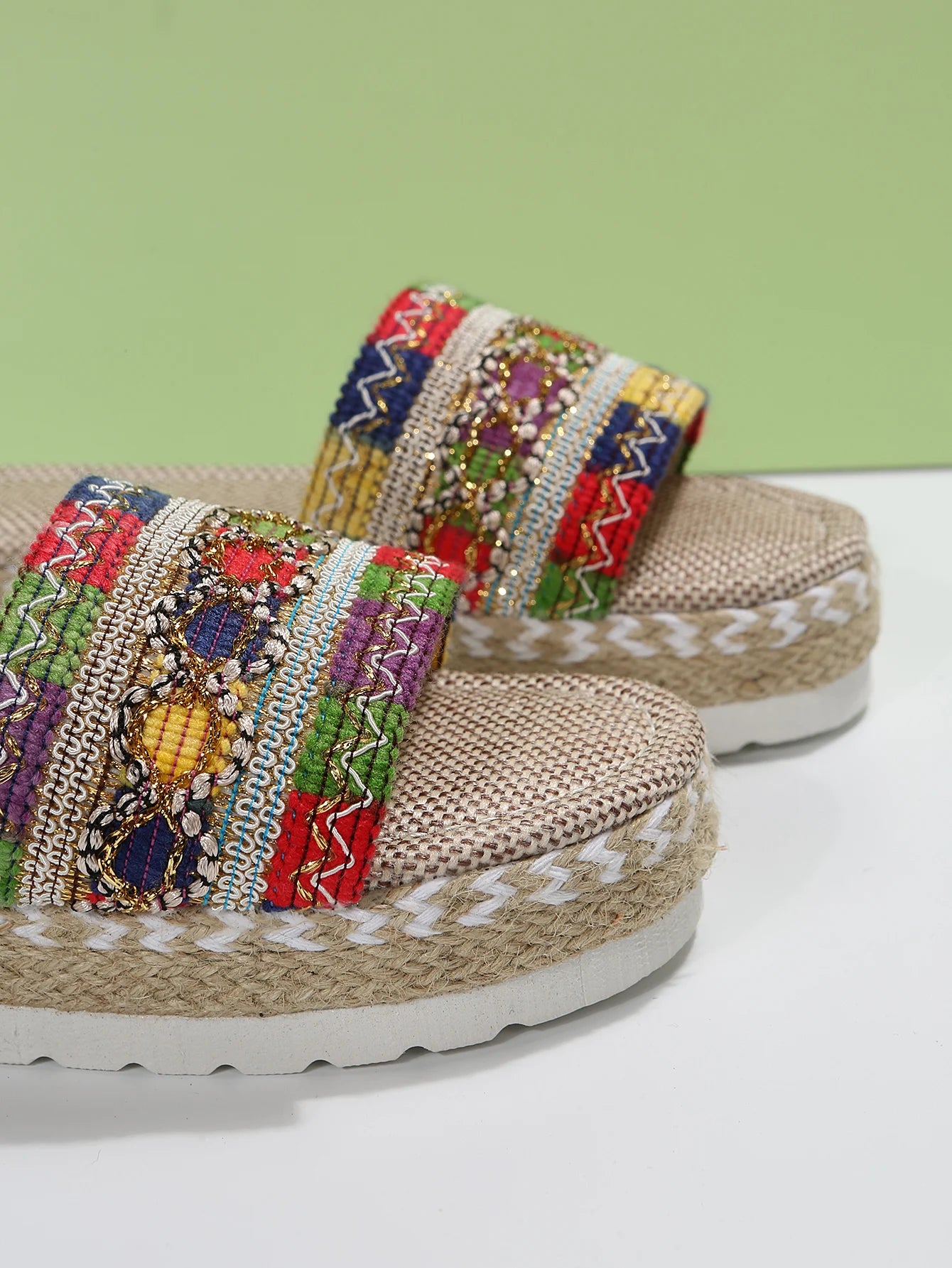 Gewebte Damen Pantoletten Platform - Sommer Schuhe für Damen 2025 Neu - Strand Casual Absatz Sandalen Bohemian Handgemacht Espadrilles