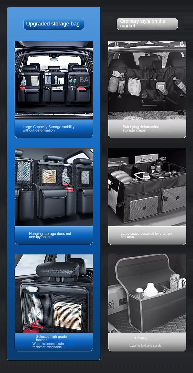 Auto Kofferraum Leder Aufbewahrung Tasche 2025 - Faltbar Auto Sitz Rücken Werkzeug Organizer - Multifunktional UV Aufbewahrung SUV Rücksitz Hängend Organizer