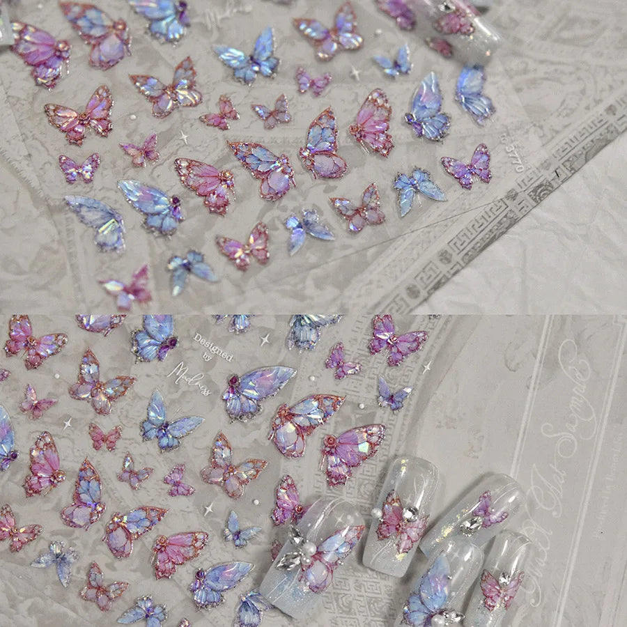 Shell Light Butterfly Nail Stickers High Quality Design Adhesive Stickers Nail Art Decoration Nail Supplies Decals Manicure Tool