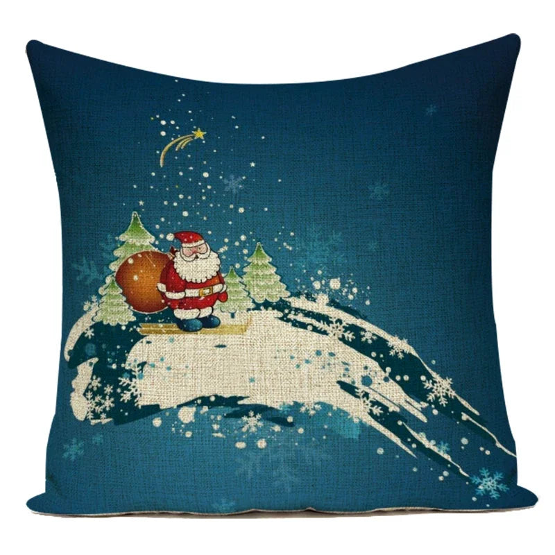 Merry Christmas Cute Cartoon Santa Claus Christmas Trees Polyester Sofa Home Decoration Pillow Cushion Cover Almofadas