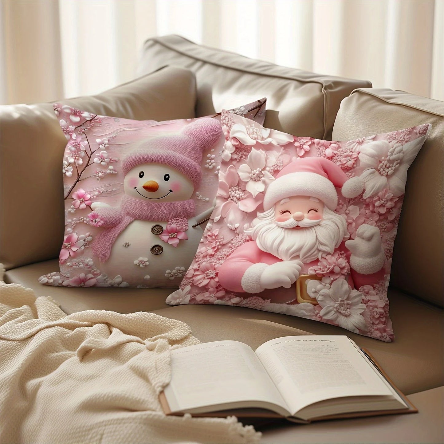 Machine Washable Christmas Pillow Covers with Zippers - Modern Style Decorative Pillowcases (18 Inches)