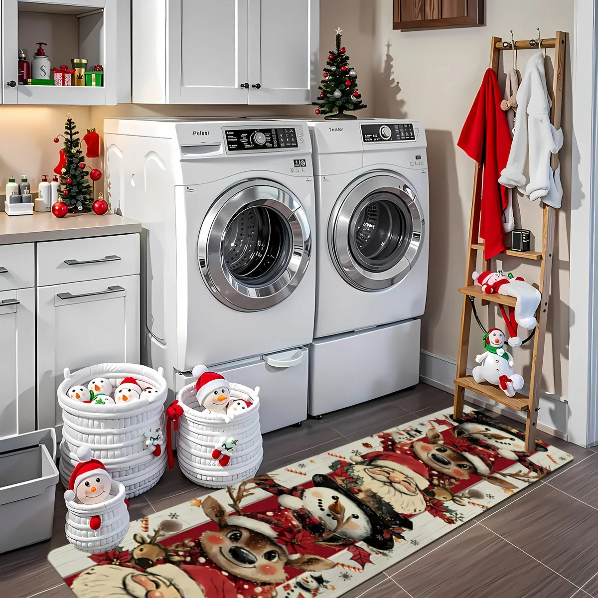 Extra-Long Red & Golden Christmas Runner Mat Long Christmas Runner Rugs Washable Balcony Carpet Home Decor Floor Mat for Hallway