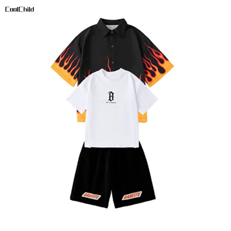Jungen-Streetwear-Set 2025: Hip-Hop Flame-Design - Urban Dance Collection