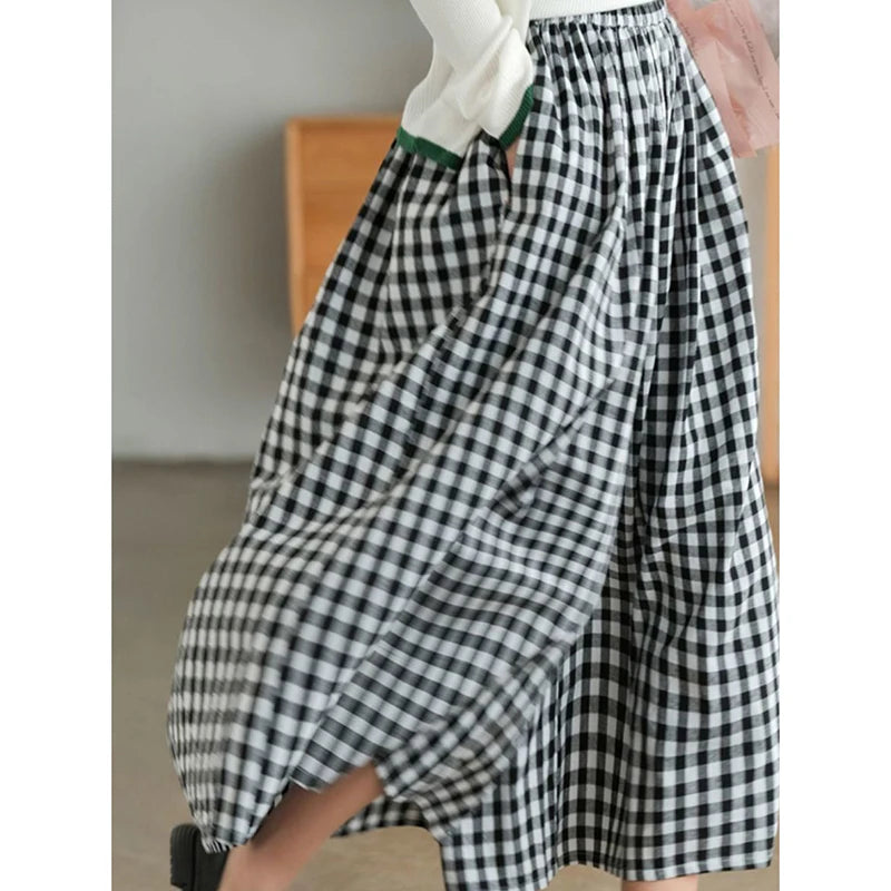 Elegant Woman Dress Plaid Pants Thin Cotton Linen Wide Leg Trousers Women 2024 Summer High Waist Baggy Jogger Pants Sweatpants