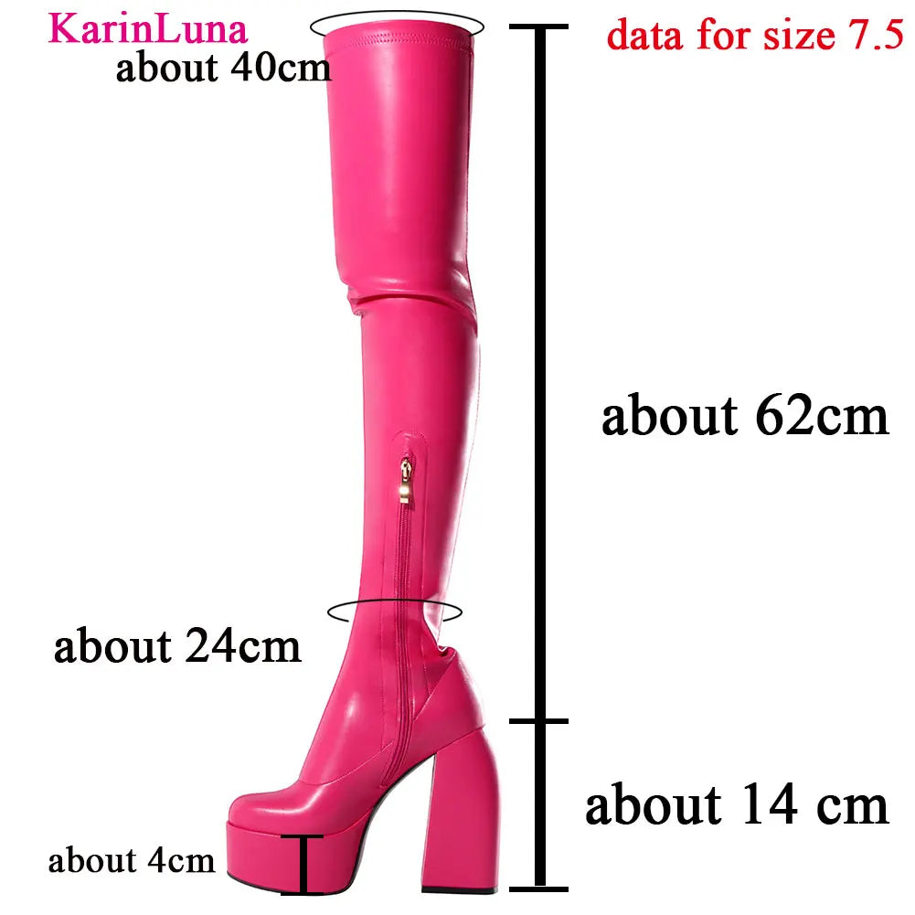 Ghete peste genunchi KarinLuna cu toc cu platformă - lungimea tijei deasupra genunchiului, înălțimea tocului 8 cm, mărime standard