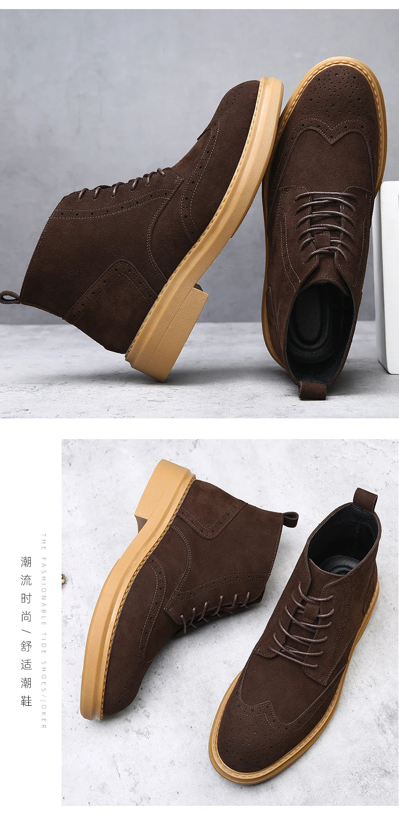 YEISNDOOCN N Vintage Echtes Leder Stiefel - Knöchelhoher Schaft Schnürverschluss Obermaterial Leder