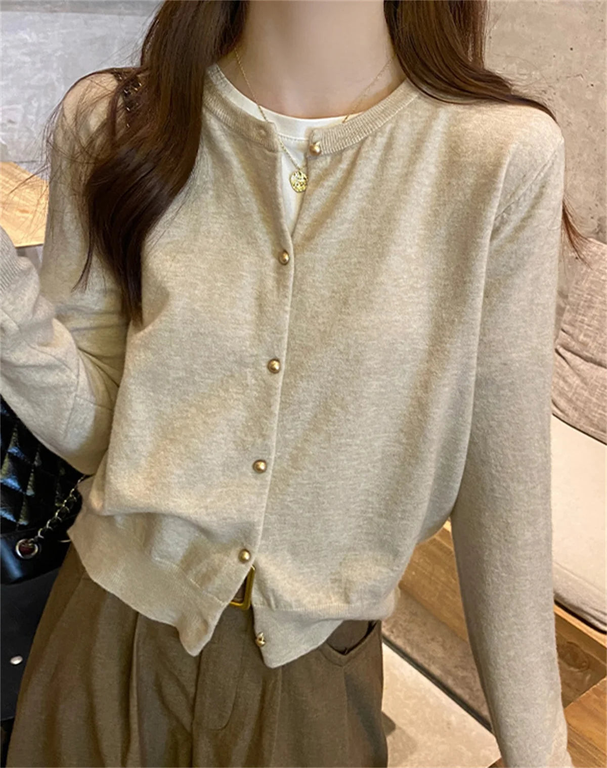 SDFBKCN Cardigan O-Kragen Strick Mit Knopfverschluss - Größe M Bis XL, Material Polyester, Länge Regular