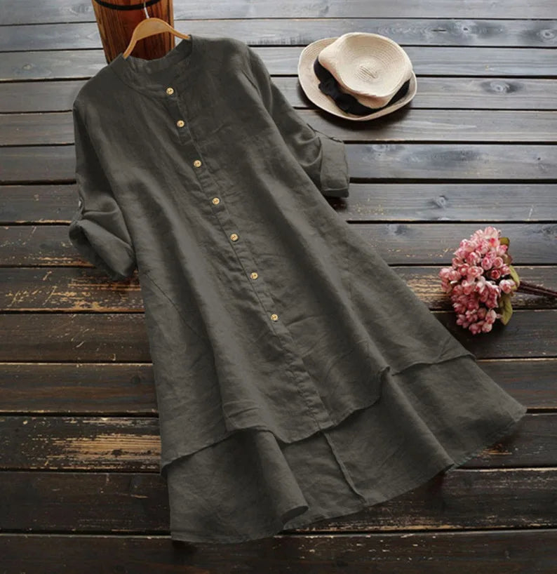 Tibet Damen Cardigan Einfarbig - Baumwolle Hanf Langarm